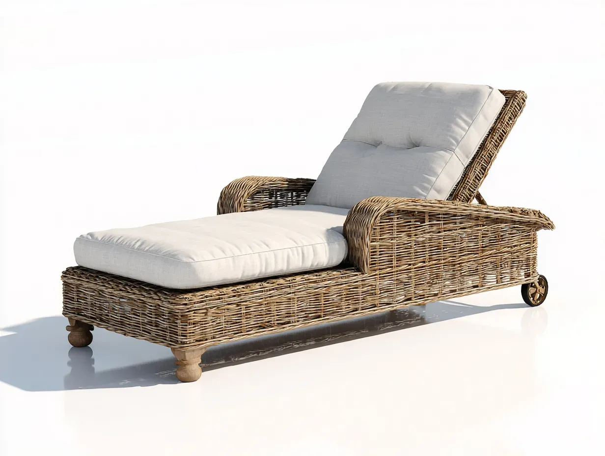 Bain de soleil - rotin naturel-textile - 199 x 71 x 87 cm - beige-brun - style naturel avec accoudoirs et roulettes-Sofamyhome