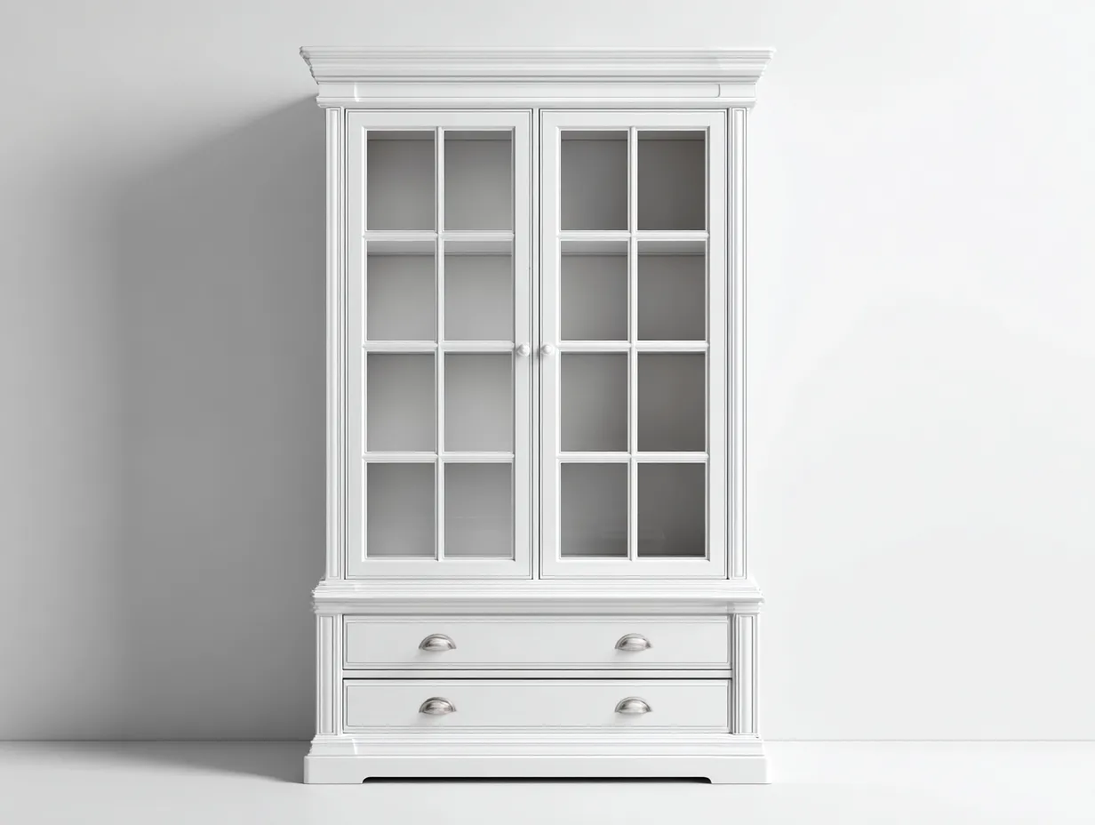 Bibliothèque - bois d'ingénierie-verre-métal - 118 x 45 x 198 cm - blanc - style classique-Sofamyhome