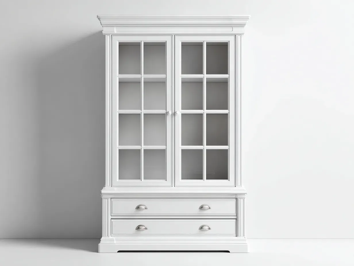 Bibliothèque - bois d'ingénierie-verre-métal - 118 x 45 x 198 cm - blanc - style classique-Sofamyhome