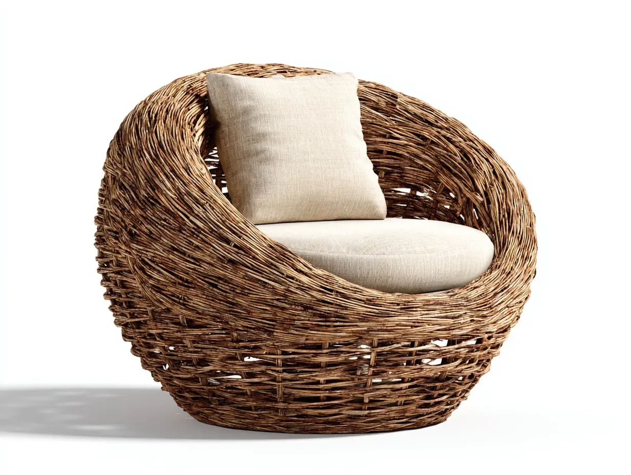Fauteuil de jardin - rotin-tissu - 95 x 90 x 78 cm - brun naturel-beige clair - style organique moderne-Sofamyhome