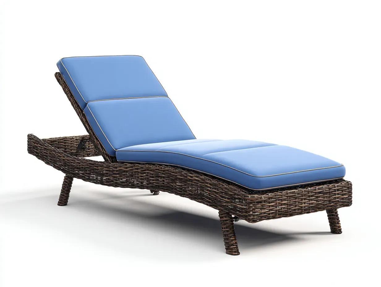 Bain de soleil - rotin synthétique-textile - 198 x 64 x 78 cm - bleu-brun - style naturel ergonomique-Sofamyhome