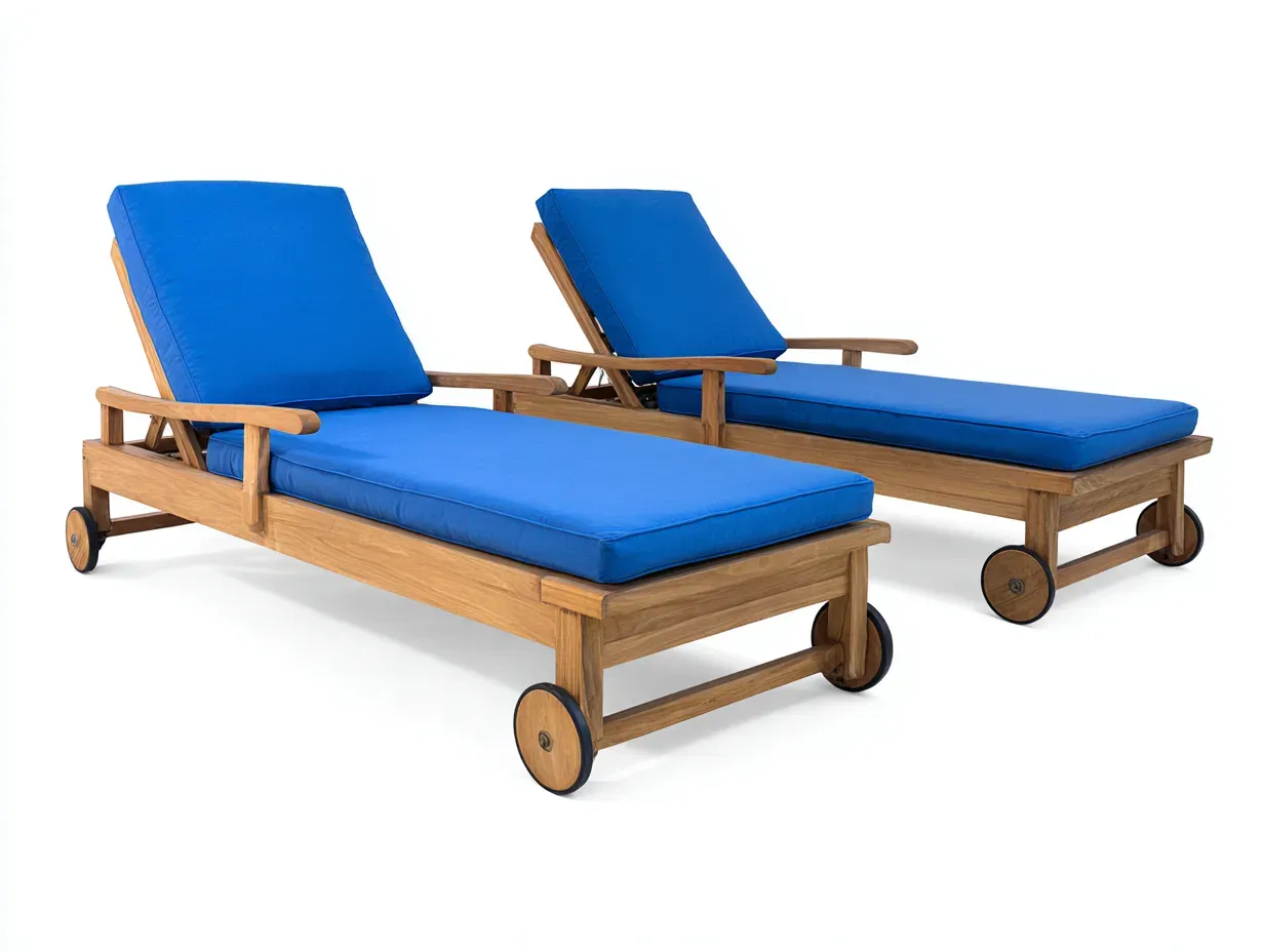 Bain de soleil - bois-textile - 205 x 70 x 92 cm - bleu-naturel - style classique avec accoudoirs et roulettes-Sofamyhome
