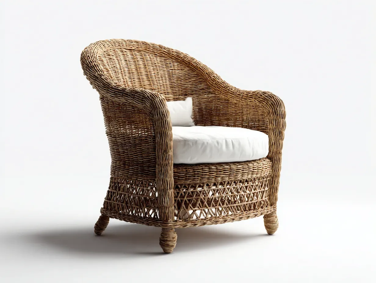 Fauteuil de jardin - rotin-tissu - 84 x 78 x 88 cm - brun naturel-blanc cassé - style vintage-Sofamyhome