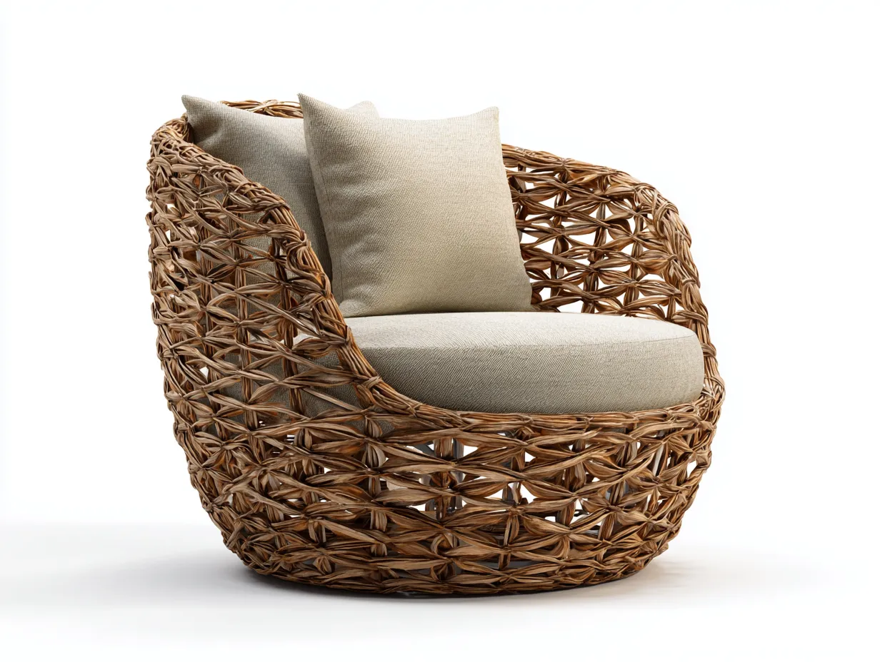 Fauteuil de jardin - rotin-tissu - 97 x 92 x 79 cm - brun naturel-beige - style organique contemporain-Sofamyhome