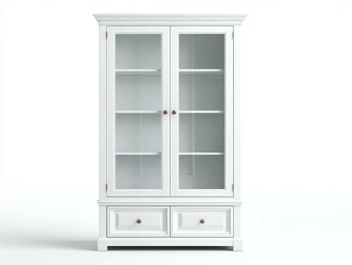 Bibliothèque - bois MDF-verre - 90 x 42 x 198 cm - blanc - style classique-Sofamyhome
