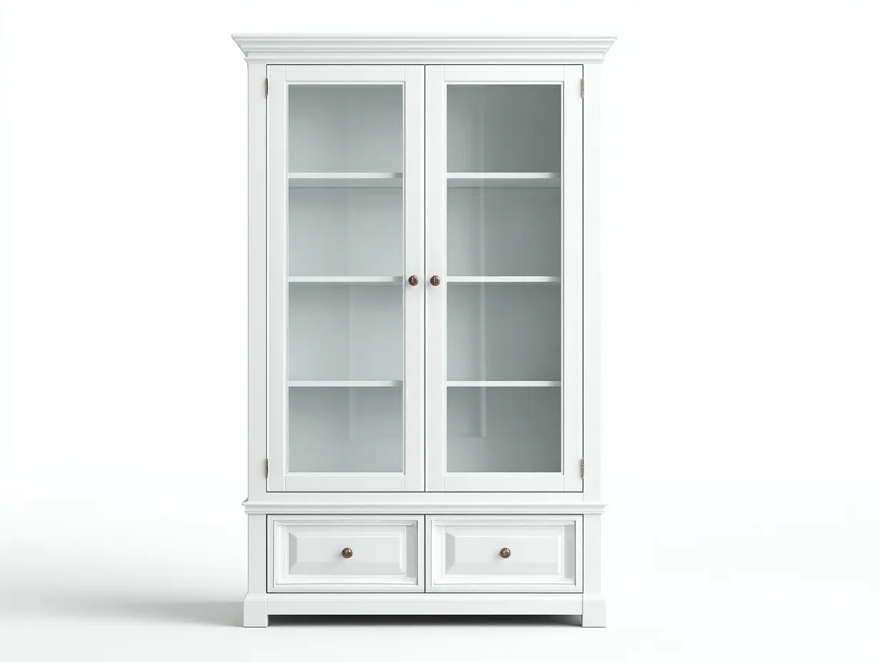Bibliothèque - bois MDF-verre - 90 x 42 x 198 cm - blanc - style classique-Sofamyhome