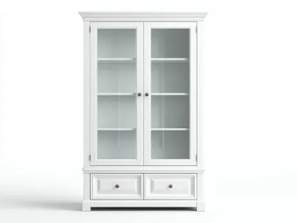 Bibliothèque - bois MDF-verre - 90 x 42 x 198 cm - blanc - style classique-Sofamyhome