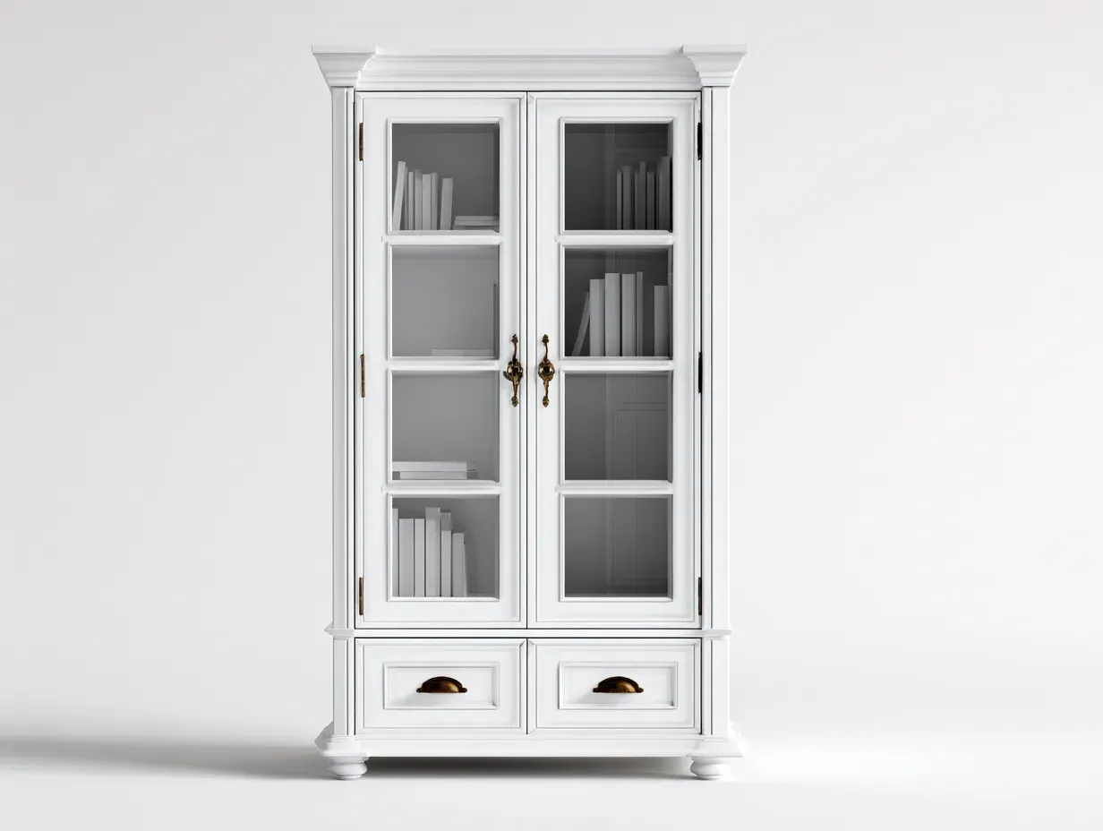 Bibliothèque - bois d'ingénierie-verre-métal - 110 x 41 x 192 cm - blanc - style classique-Sofamyhome