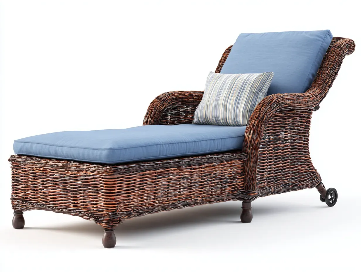 Bain de soleil - rotin synthétique-textile - 192 x 67 x 86 cm - bleu-brun - style naturel contemporain-Sofamyhome