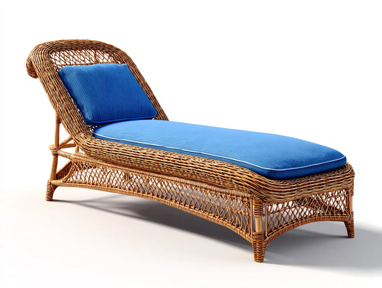 Bain de soleil - rotin naturel-textile - 193 x 66 x 88 cm - bleu-beige - style artisanal ergonomique-Sofamyhome