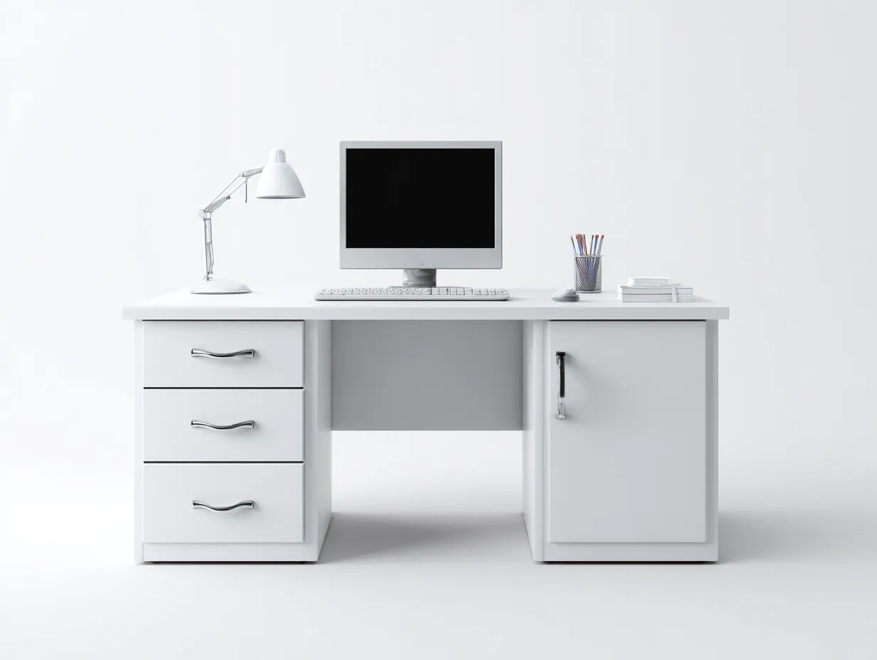 Bureau de travail-Bois-Métal-140 x 60 x 75 cm-Blanc-Style moderne-Sofamyhome