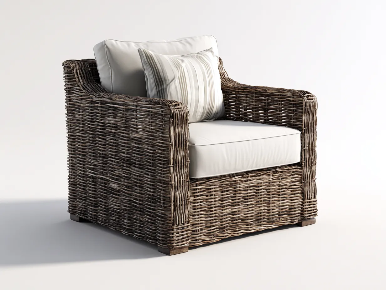 Fauteuil de jardin - rotin-bois - 90 x 85 x 80 cm - brun naturel - style rustique-Sofamyhome