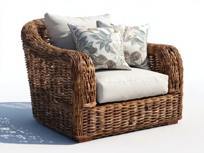 Fauteuil de jardin - rotin-bois-tissu - 94 x 89 x 83 cm - brun naturel-beige clair - style classique naturel-Sofamyhome