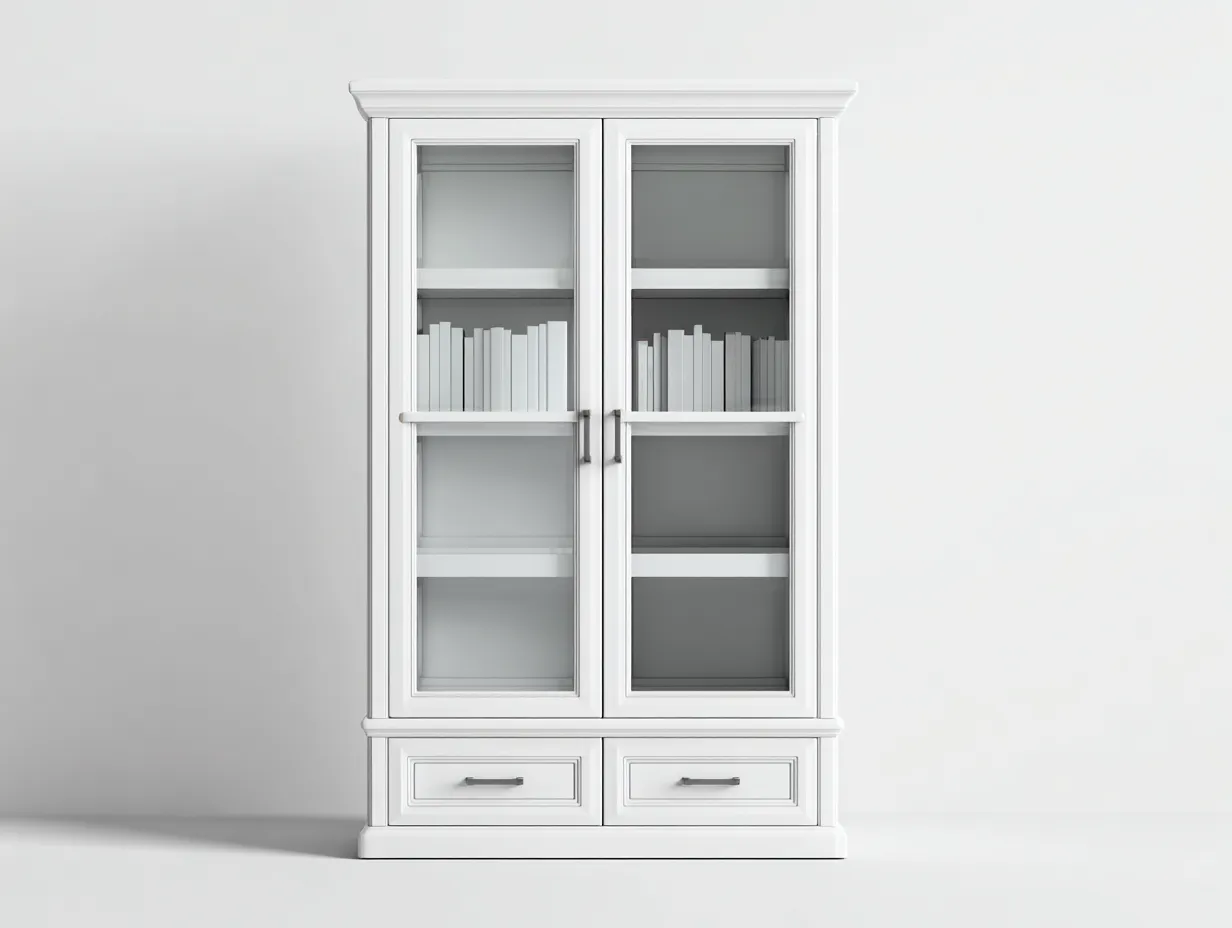 Bibliothèque - bois d'ingénierie-verre-métal - 112 x 43 x 195 cm - blanc - style classique-Sofamyhome