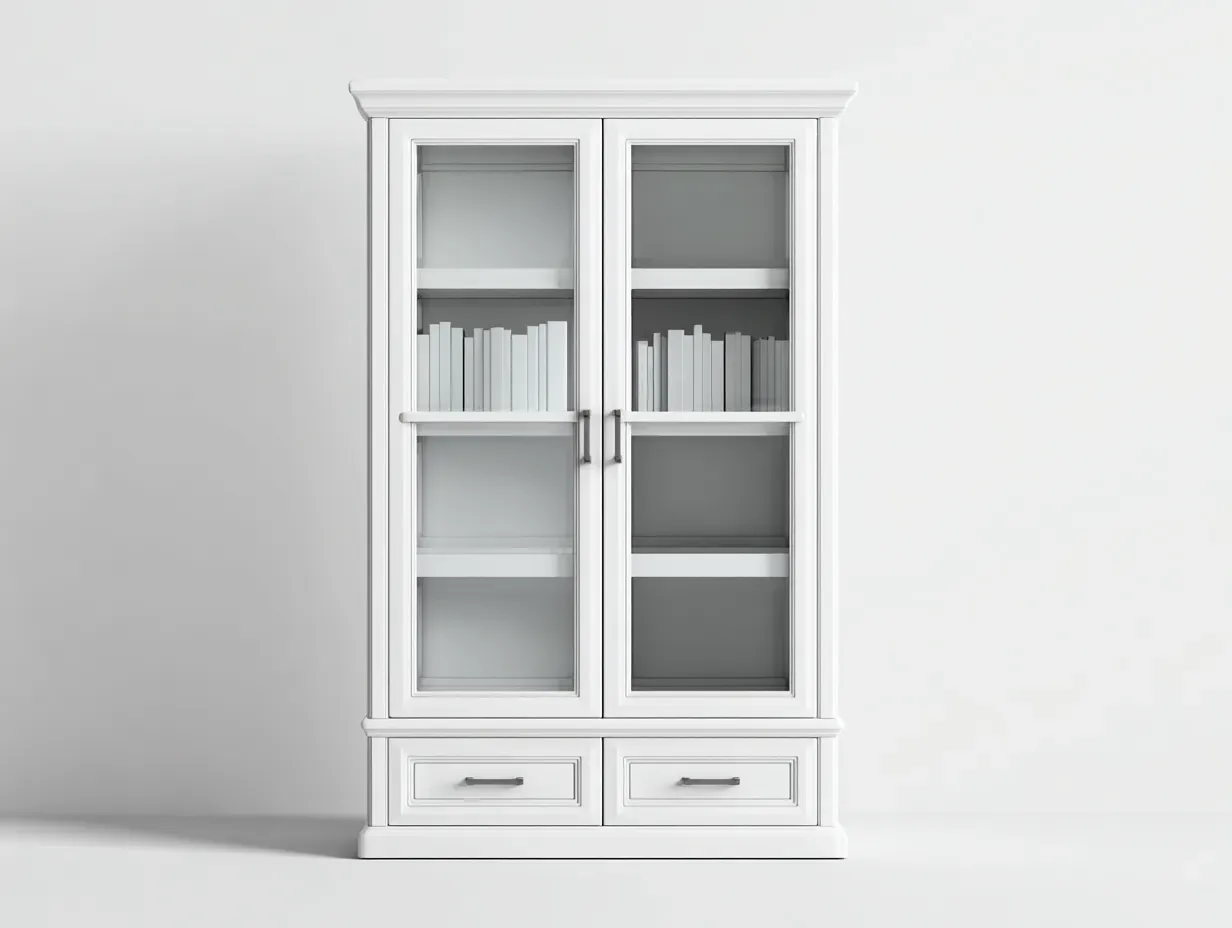 Bibliothèque - bois d'ingénierie-verre-métal - 112 x 43 x 195 cm - blanc - style classique-Sofamyhome