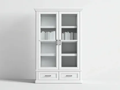 Bibliothèque - bois d'ingénierie-verre-métal - 112 x 43 x 195 cm - blanc - style classique-Sofamyhome