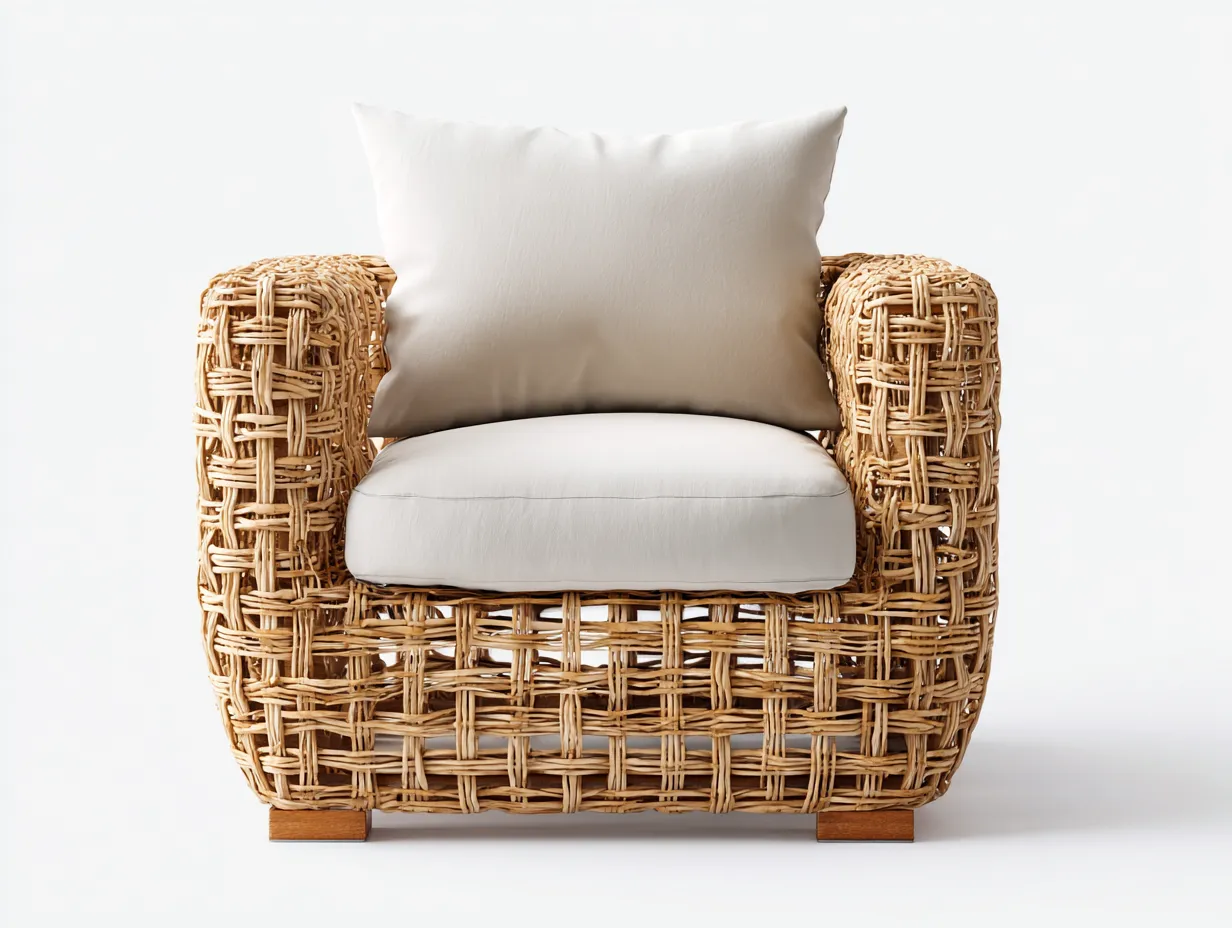 Fauteuil de jardin - rotin-bois - 86 x 80 x 76 cm - beige clair - style naturel-Sofamyhome