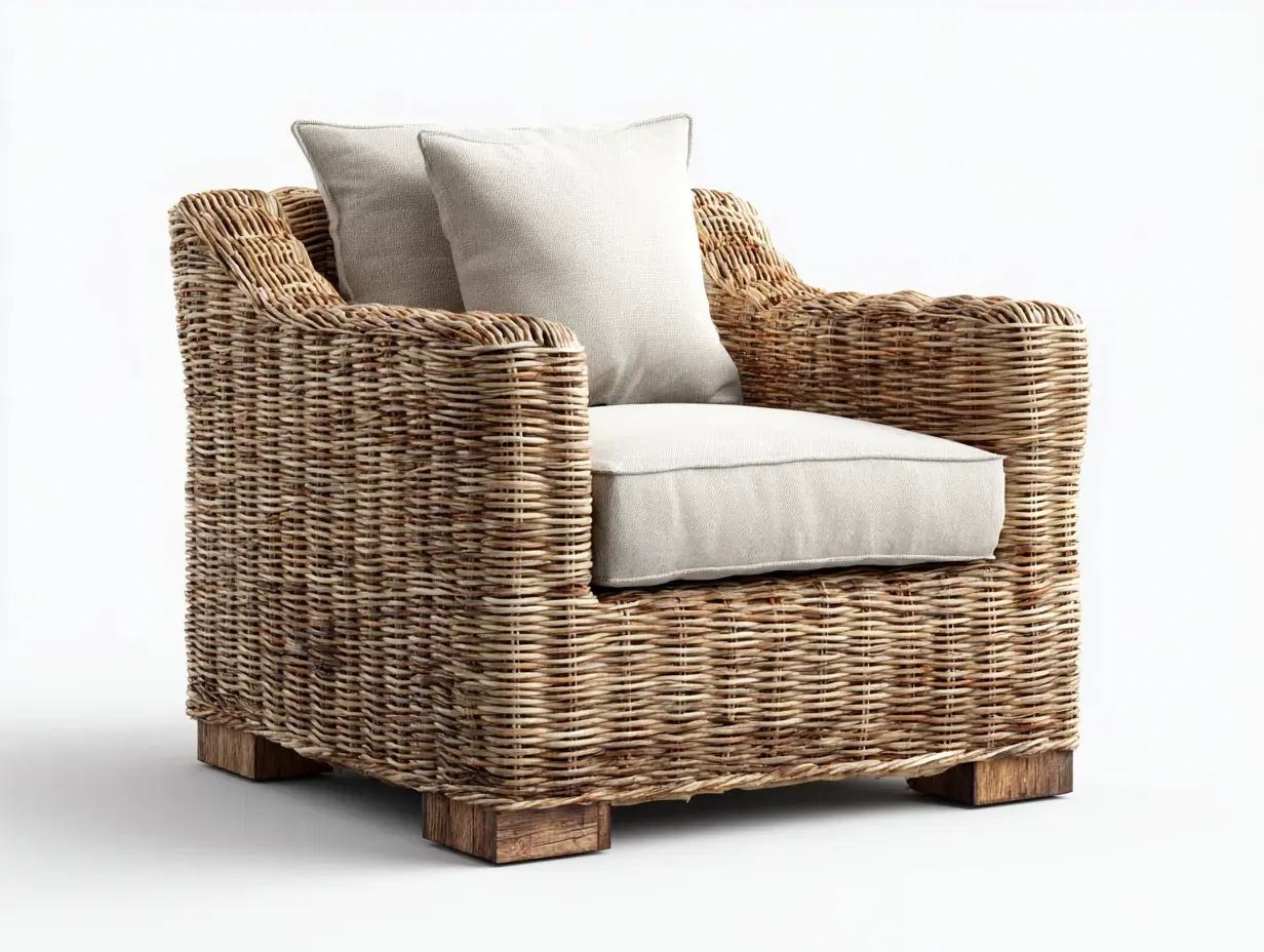Fauteuil de jardin - rotin-bois - 88 x 82 x 78 cm - beige naturel - style bohème-Sofamyhome