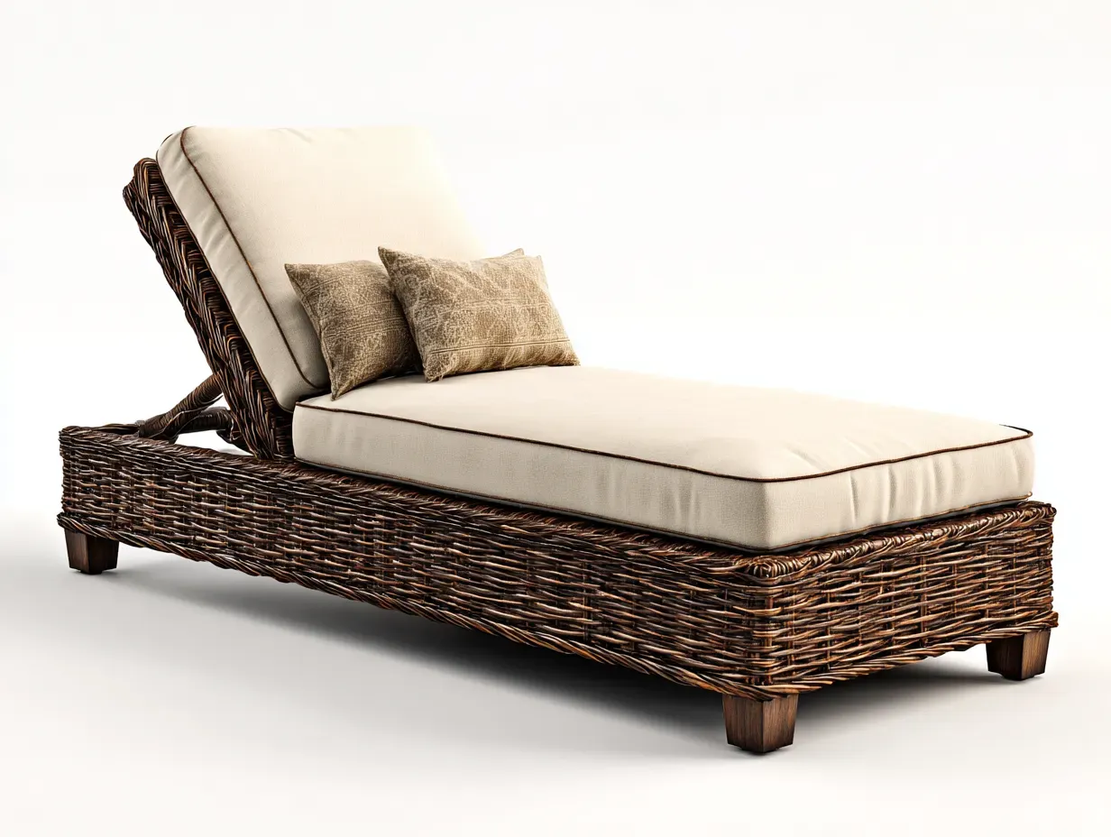 Bain de soleil - rotin synthétique-textile - 196 x 69 x 83 cm - beige-brun - style naturel inclinable-Sofamyhome