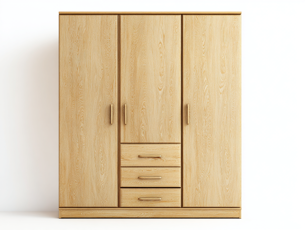 Armadio a 3 ante - Legno - 152x58x198 cm - Rovere naturale - Stile moderno-Fanoganest