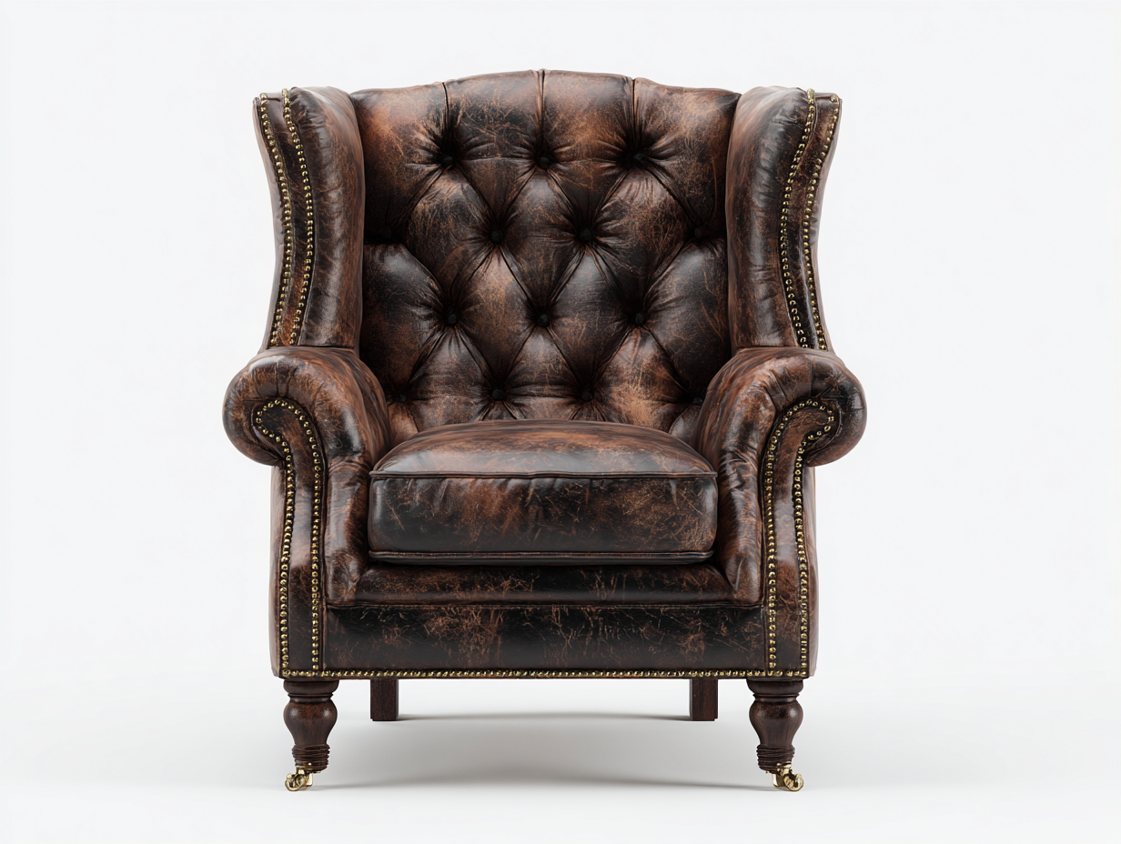 Poltrona in pelle-pelle-legno-91x84x111 cm-marrone scuro-stile classico-Fanoganest