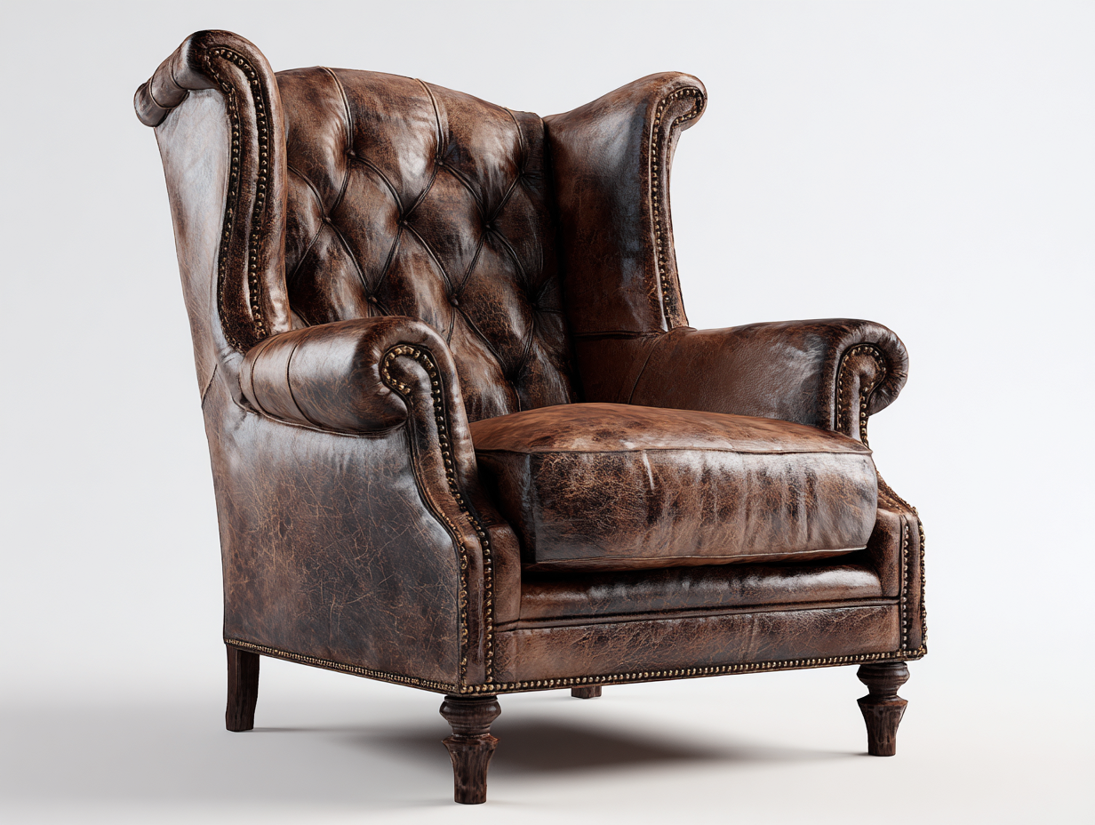 Poltrona in pelle-pelle-legno-96x89x116 cm-marrone vintage-stile classico-Fanoganest