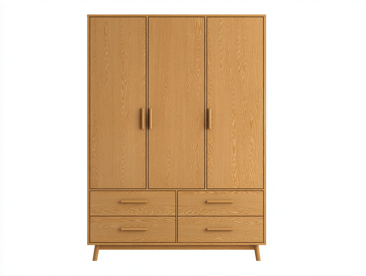 Armadio a 3 ante - Legno - 128x54x192 cm - Rovere naturale - Stile moderno-Fanoganest