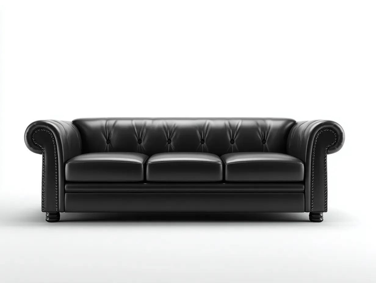 Canapé 3 places - cuir-bois - 220 x 94 x 83 cm - noir - style chesterfield-Craftgetloft