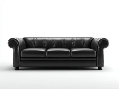 Canapé 3 places - cuir-bois - 220 x 94 x 83 cm - noir - style chesterfield-Craftgetloft