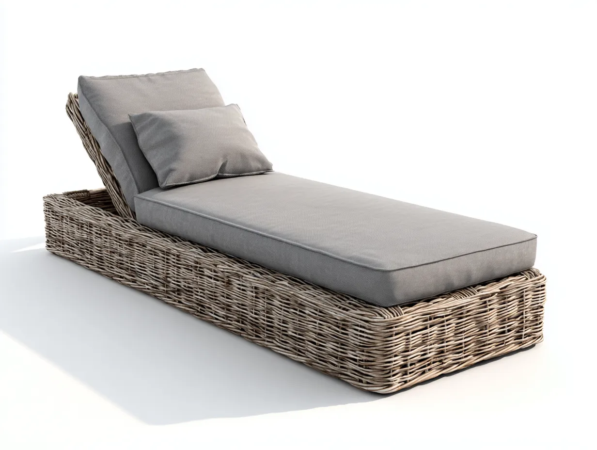 Bain de soleil - rotin synthétique-tissu - 200x72x78 cm - gris-naturel - style naturel-Craftgetloft
