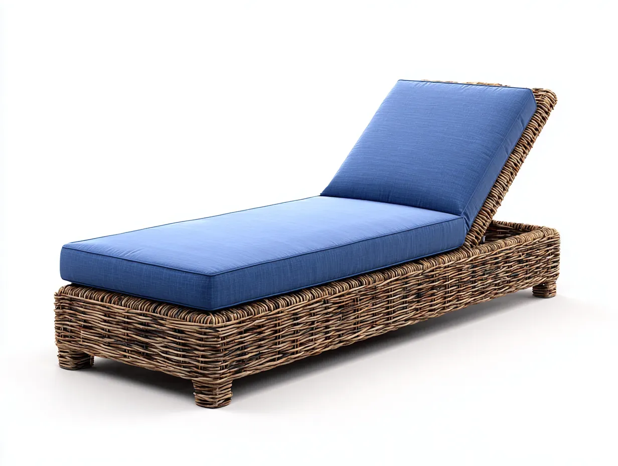 Bain de soleil - rotin synthétique-tissu - 192x68x82 cm - bleu-naturel - style naturel-Craftgetloft