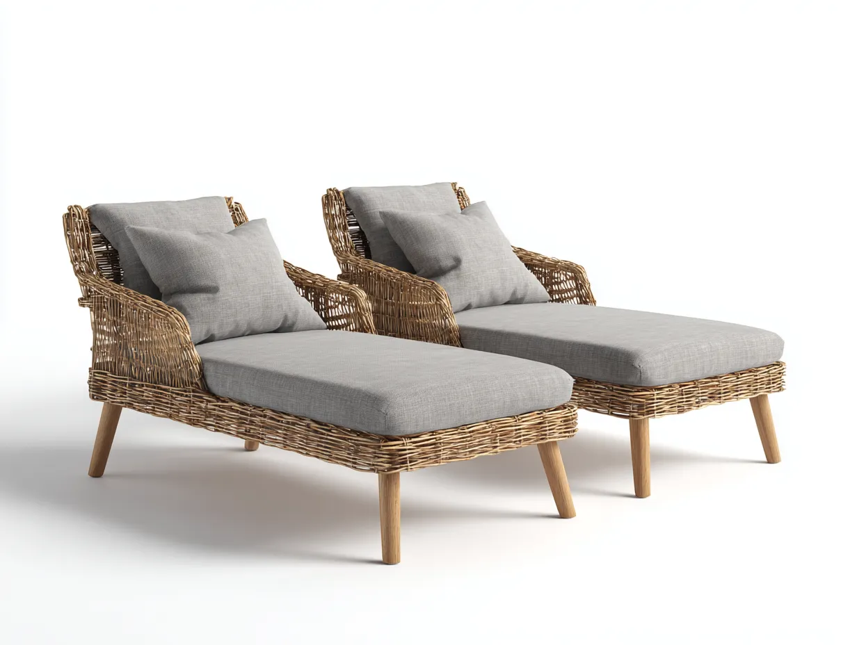 Bain de soleil - rotin synthétique-tissu-bois - 185x72x88 cm - gris-naturel - style naturel-Craftgetloft