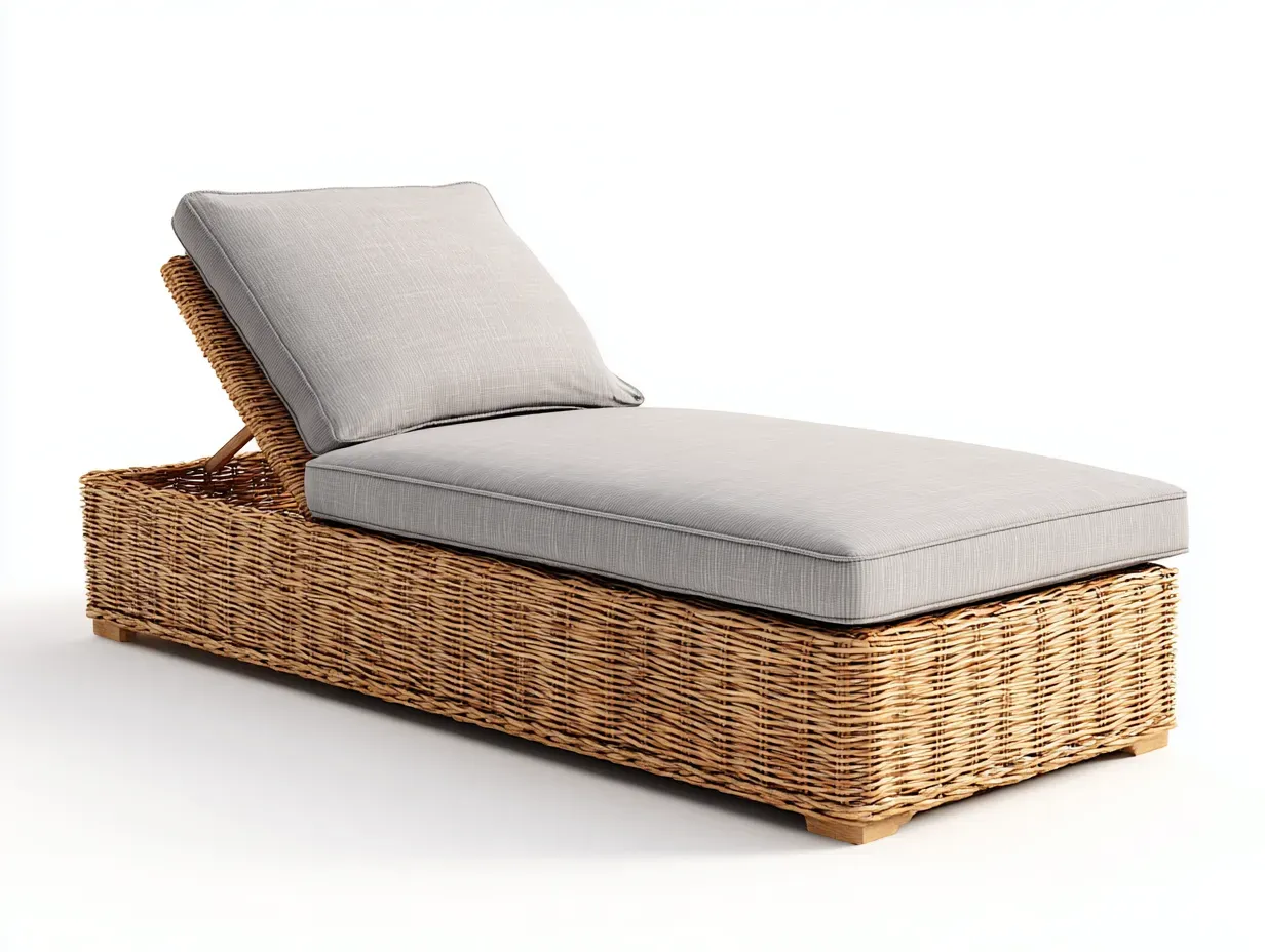 Bain de soleil - rotin synthétique-tissu - 197x71x79 cm - gris-naturel - style naturel-Craftgetloft