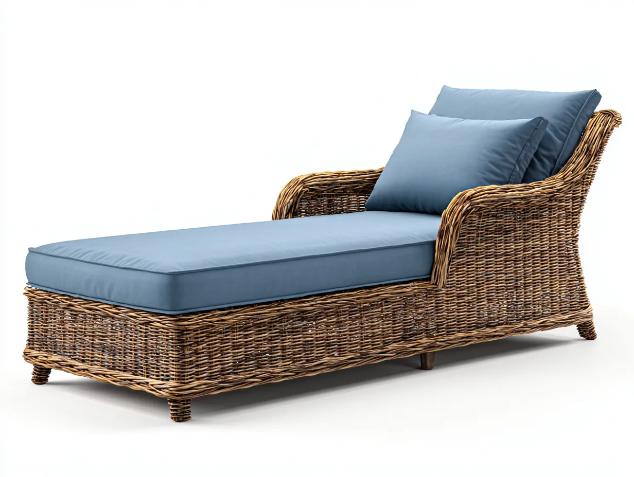 Bain de soleil - rotin synthétique-tissu - 201x73x87 cm - bleu-naturel - style naturel-Craftgetloft