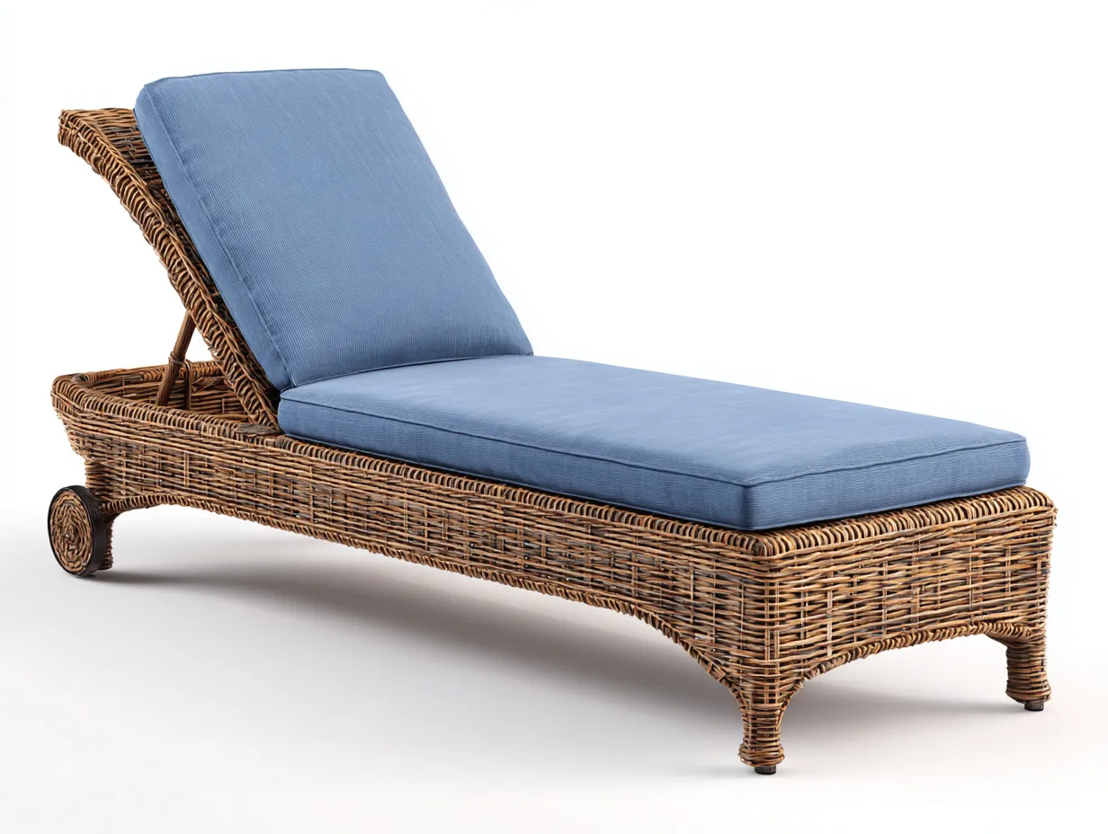 Bain de soleil - rotin synthétique-tissu - 196x72x86 cm - bleu-naturel - style naturel-Craftgetloft