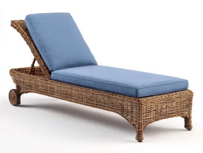 Bain de soleil - rotin synthétique-tissu - 196x72x86 cm - bleu-naturel - style naturel-Craftgetloft