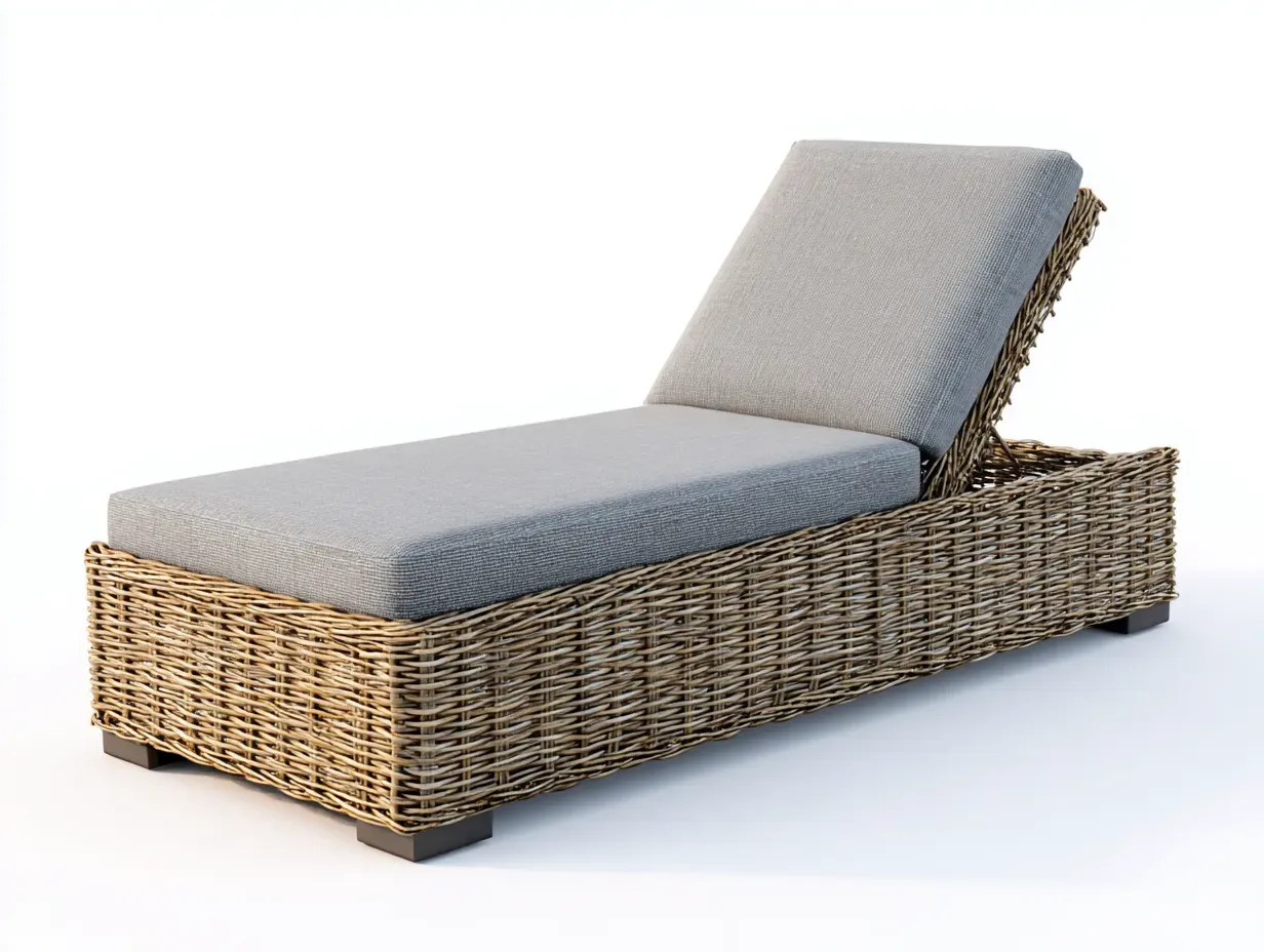 Bain de soleil - rotin synthétique-tissu - 194x69x80 cm - gris-naturel - style naturel-Craftgetloft