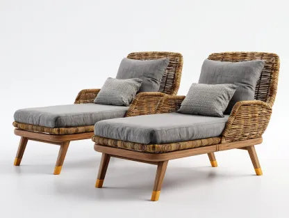 Bain de soleil - rotin synthétique-tissu-bois - 186x76x92 cm - gris-naturel - style naturel-Craftgetloft