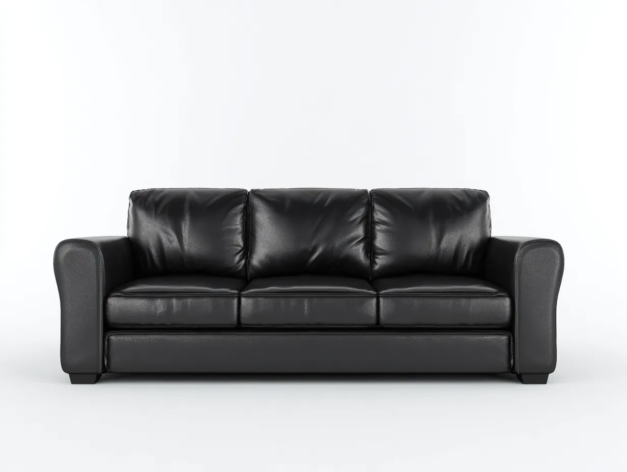 Canapé 3 places - cuir-bois - 215 x 90 x 82 cm - noir - style moderne-Craftgetloft