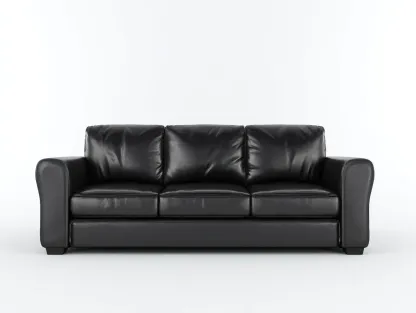 Canapé 3 places - cuir-bois - 215 x 90 x 82 cm - noir - style moderne-Craftgetloft