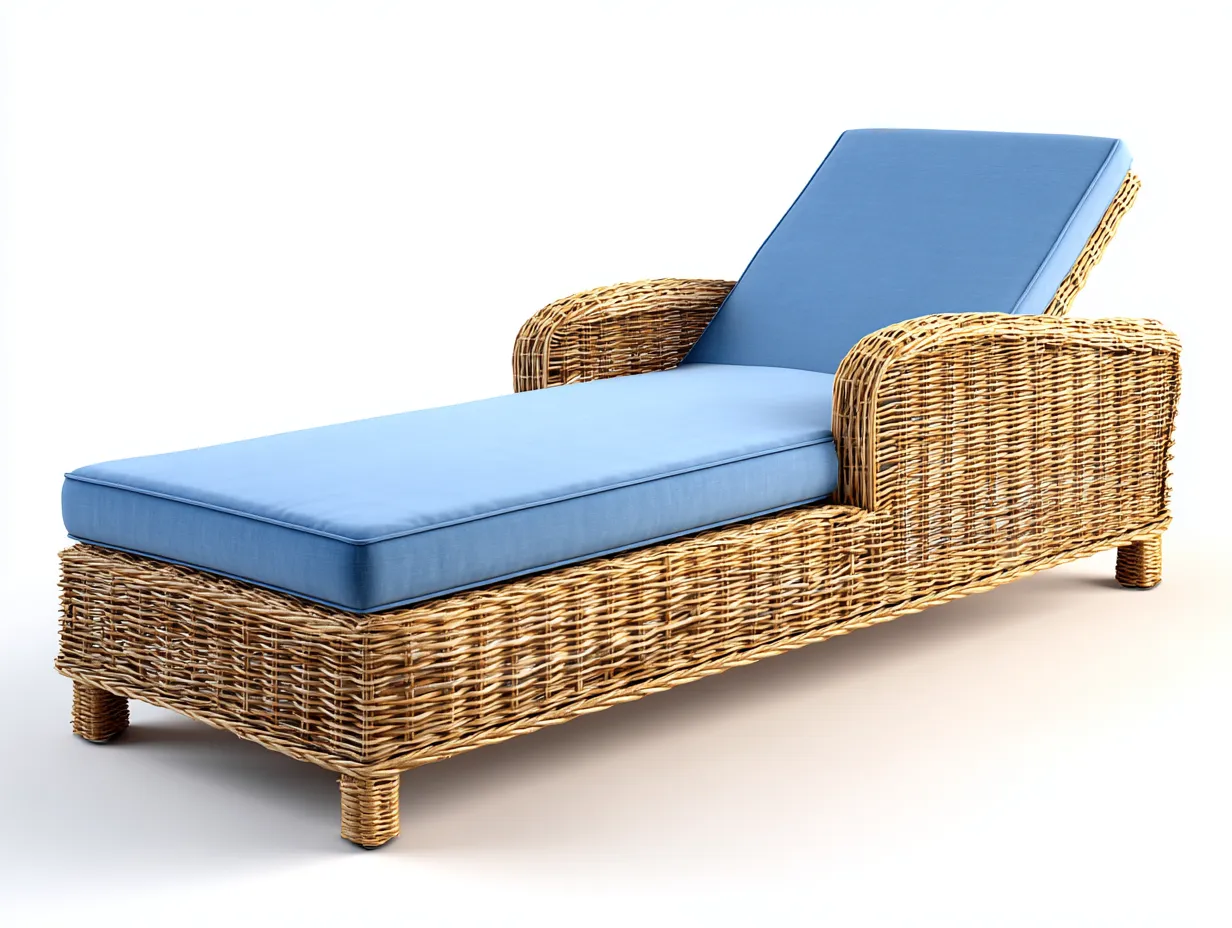 Bain de soleil - rotin synthétique-tissu - 198x74x88 cm - bleu-naturel - style naturel-Craftgetloft