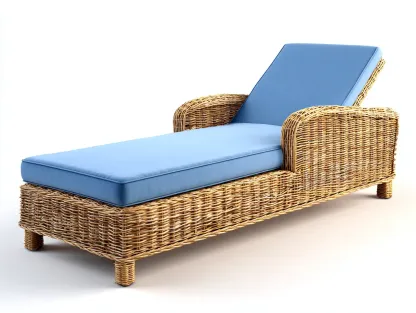 Bain de soleil - rotin synthétique-tissu - 198x74x88 cm - bleu-naturel - style naturel-Craftgetloft