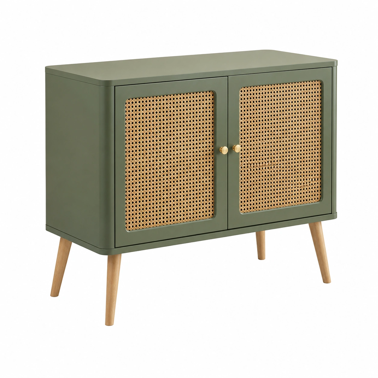 Armario auxiliar nordico con puertas de rejilla natural verde oliva-furnixaio
