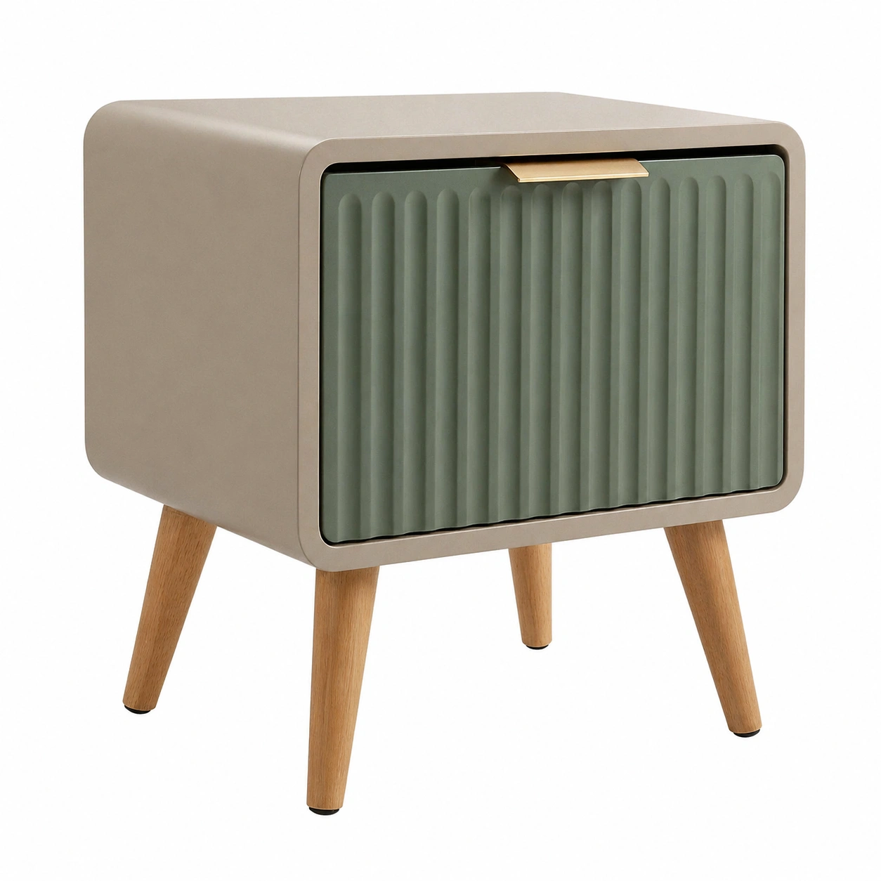 Mesita de noche moderna con puerta acanalada y patas de madera Verde salvia-furnixaio