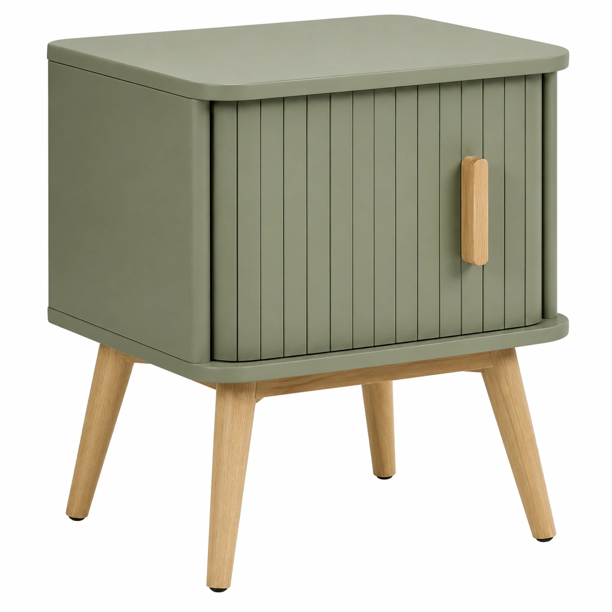 Mesita de noche moderna con puerta acanalada y patas de madera Verde oliva-furnixaio