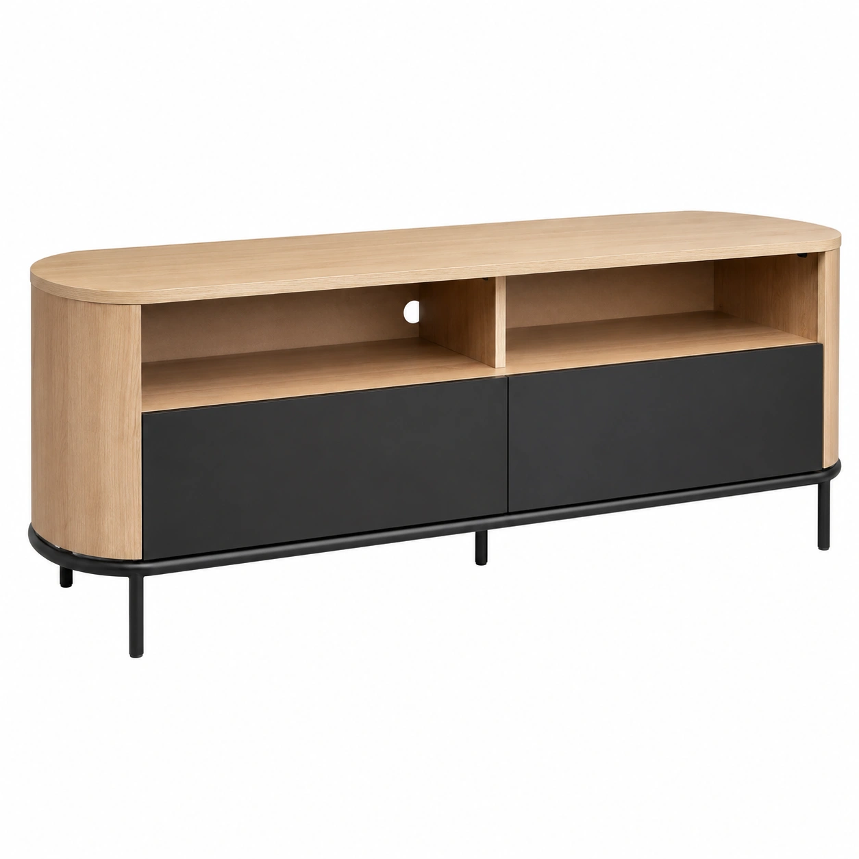 Mueble TV LED Moderno Nordic Roble y Negro con Estantes Abiertos-furnixaio