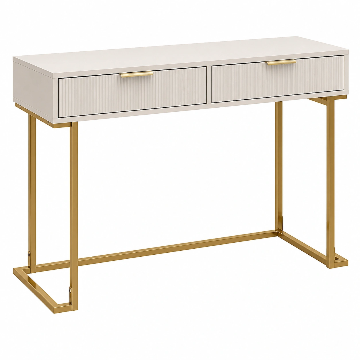 Consola elegante moderna con cajones acanalados y estructura metalica dorada-furnixaio