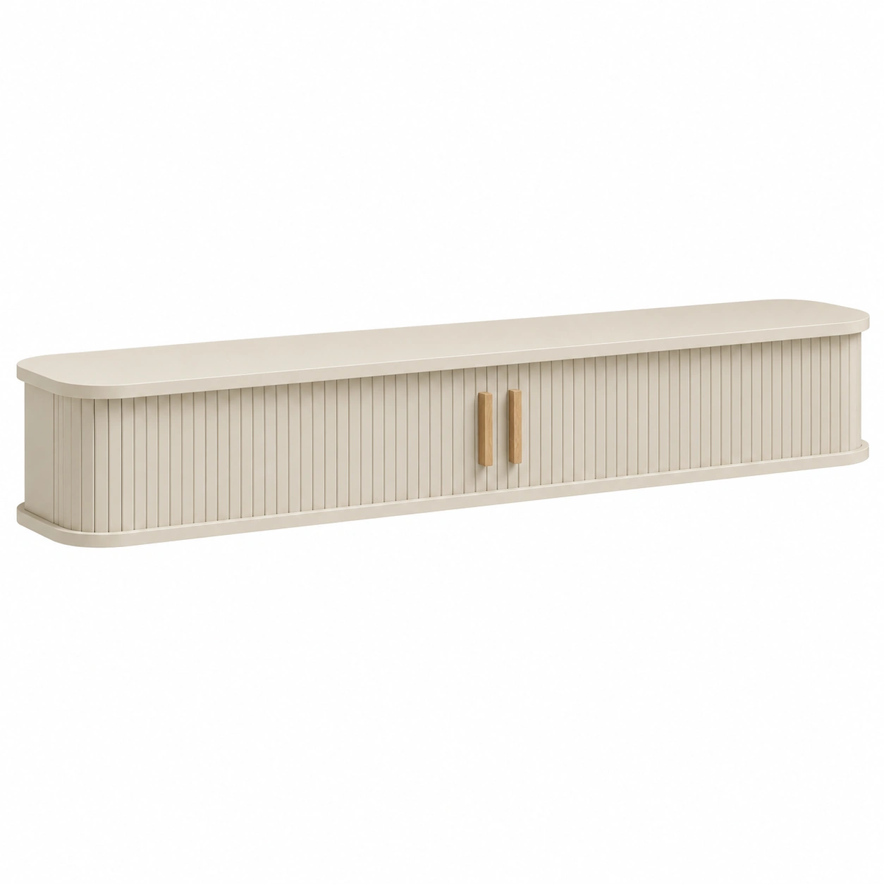 Mueble TV Flotante Moderno Beige Arena con Puertas Correderas y Diseno Minimalista-meubaro