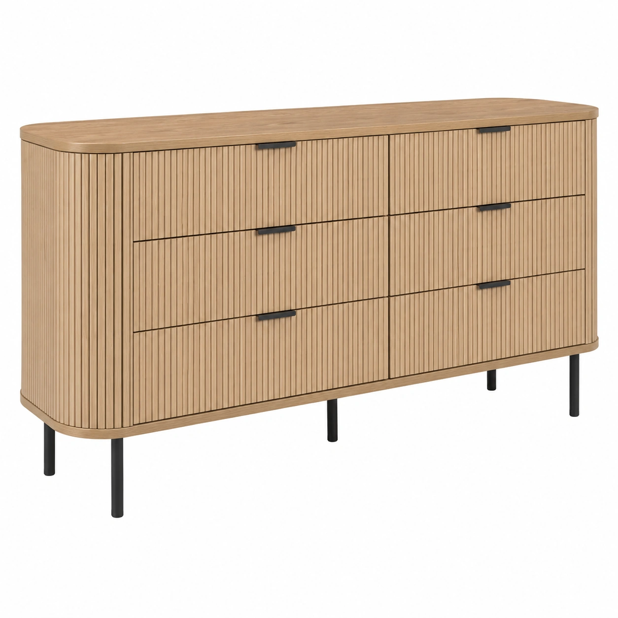 Aparador Moderno Curvo de Madera Natural con 6 Cajones-meubaro