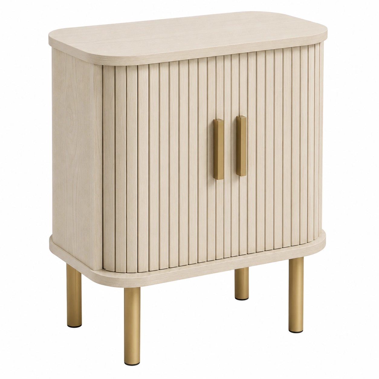Armario Consola Moderno de Madera Clara con Puertas Curvas y Patas Doradas-meubaro